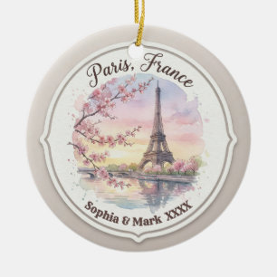 Benutzerdefiniertes Paar Paris & Kirschblüten-Ande Keramik Ornament