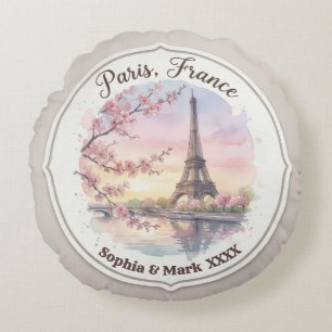 Benutzerdefiniertes Paar Paris & Kirschblüten-Ande Rundes Kissen