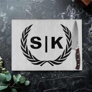 Benutzerdefiniertes Paarmonogramm mit Lorbeerblätt Schneidebrett