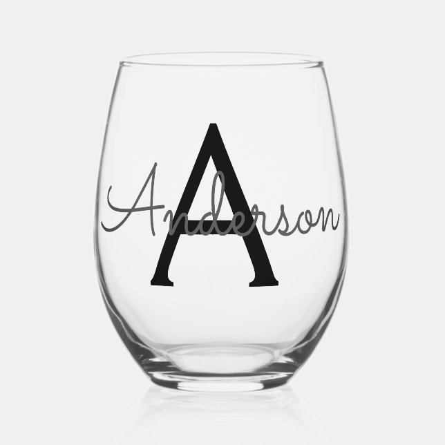 Benutzerdefiniertes personalisiertes Monogramm Weinglas Ohne Stiel (Vorderseite)