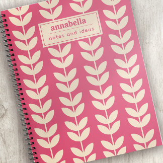 Benutzerdefiniertes Pink Retro-Vibe-Blattmuster-Mo Notizbuch