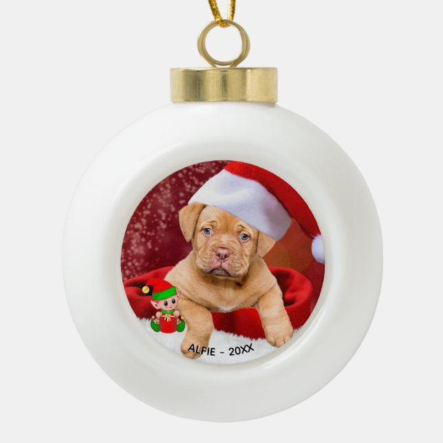 Benutzerdefiniertes Pitbull Welpendog-Foto mit Nie Keramik Kugel-Ornament (Vorderseite)