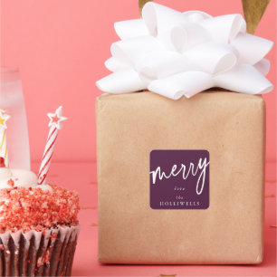 Benutzerdefiniertes Plum + White 'Frohe Weihnachte Quadratischer Aufkleber