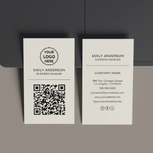 Benutzerdefiniertes QR-Code-Logo Minimal Beige Visitenkarte