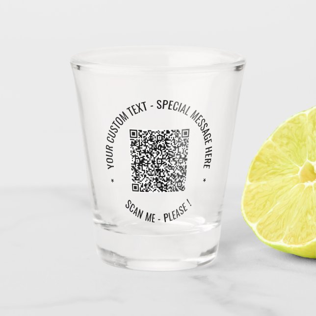Benutzerdefiniertes QR-Code Scan Info Textfarben S Schnapsglas (Vorderseite)