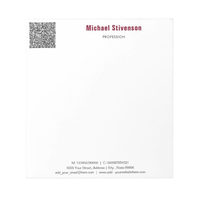 Benutzerdefiniertes QR-Code Textinfo Notepad Notizblock (Vorderseite)