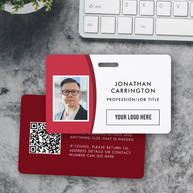 Benutzerdefiniertes QR-Foto Logo Red Employee ID-A Ausweis (Von Creator hochgeladen)