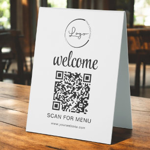 Benutzerdefiniertes QR-Menü Text Modernes Geschäft Tischaufsteller
