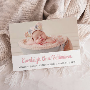 Benutzerdefiniertes Retro-Foto rosa weißes Baby Mä Ankündigung