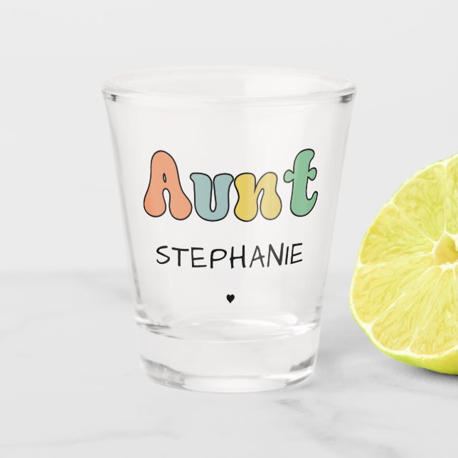 Benutzerdefiniertes Retro-Geschenk | Tante Persona Schnapsglas (Vorderseite)