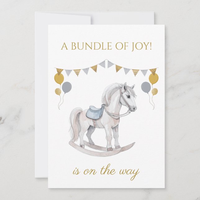 Benutzerdefiniertes Rockpferd mit bunten Fahnen Einladung (Vorderseite)