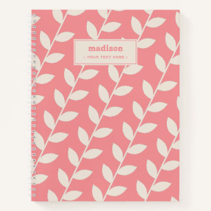 Benutzerdefiniertes rosa 70er Retro-Leaf-Muster Mo Notizbuch