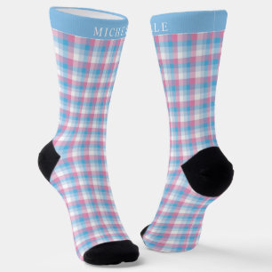 Benutzerdefiniertes rosa Blau Weißes Prüfmuster Socken
