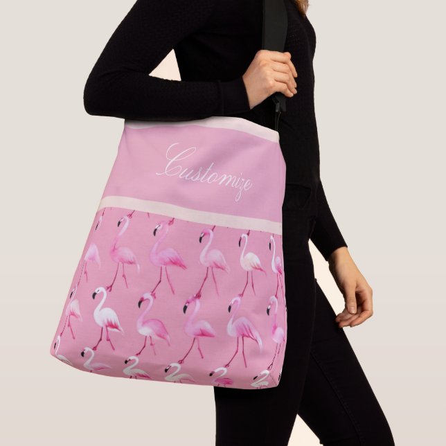 Benutzerdefiniertes rosa Flamingo Paradise Wasserf Tragetaschen Mit Langen Trägern (Von Nahem)