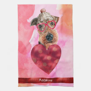 Benutzerdefiniertes Rosa Hundeliebhaber Valentinsg Geschirrtuch