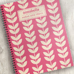 Benutzerdefiniertes rosa Retro Vibe Leaf Muster Mo Notizbuch<br><div class="desc">Ein fett gedrucktes Monogramm</div>