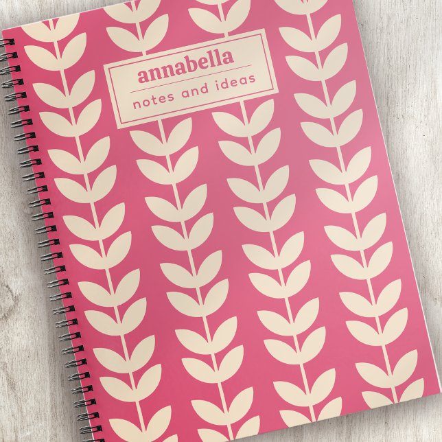 Benutzerdefiniertes rosa Retro Vibe Leaf Muster Mo Notizbuch (Von Creator hochgeladen)
