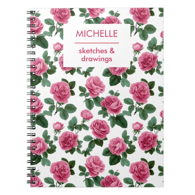 Benutzerdefiniertes rosa Rosen-Blumenmuster Notizblock (Vorderseite)