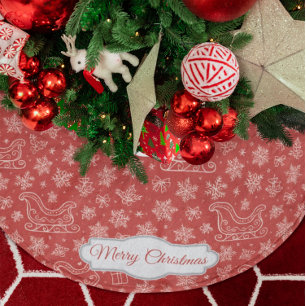 Benutzerdefiniertes rotes Doodle-Weihnachtsschlitt Polyester Weihnachtsbaumdecke