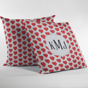 Benutzerdefiniertes rotes Monogramm Herzmuster Kissen