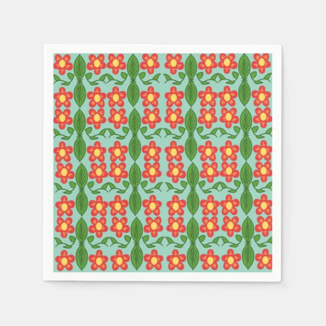 Benutzerdefiniertes rotes Volkskunst-Blumen- und B Serviette (Vorderseite)