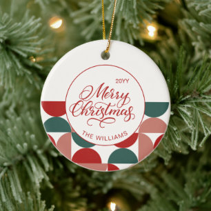 Benutzerdefiniertes rotes Weihnachts-Geometrie-Mus Keramik Ornament