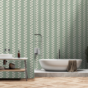 Benutzerdefiniertes Sage Green 70er Retro-Leaf-Mus Tapete
