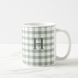 Benutzerdefiniertes Salbei-Olivgrün Gingham Modern Kaffeetasse