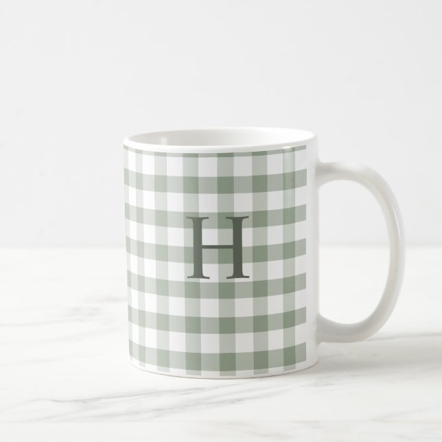 Benutzerdefiniertes Salbei-Olivgrün Gingham Modern Kaffeetasse (Rechts)