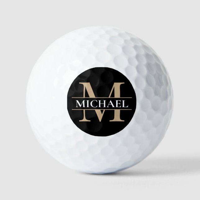 Benutzerdefiniertes Schwarz-Gold-Monogramm Golfball (Vorderseite)