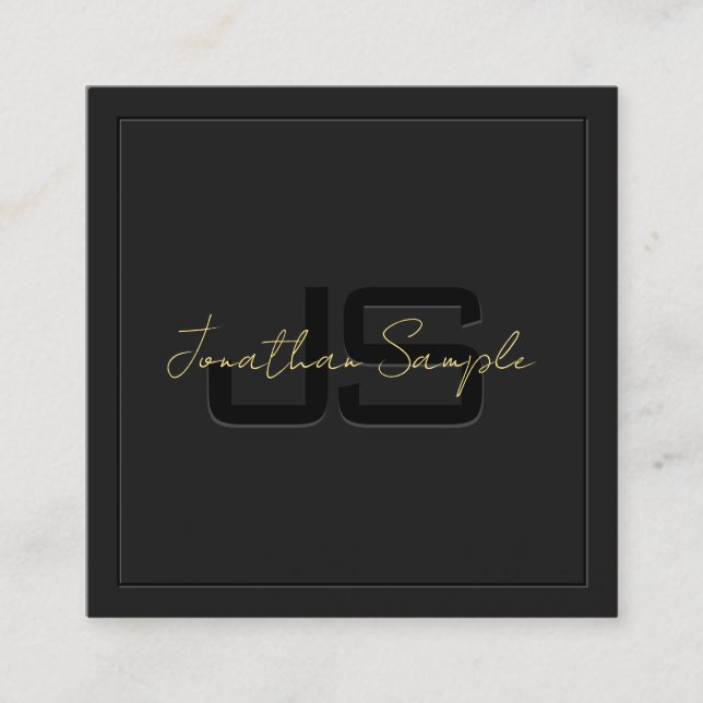 Benutzerdefiniertes Schwarz-Gold-Template-elegante Quadratische Visitenkarte (Vorderseite)