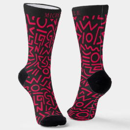 Benutzerdefiniertes Schwarz Rosa Abstraktes Muster Socken