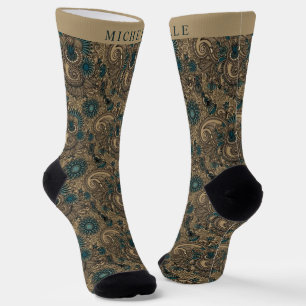 Benutzerdefiniertes Schwarz Teal Blau Paisley-Must Socken