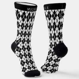 Benutzerdefiniertes Schwarz-Weiß-Argyle-Muster Socken
