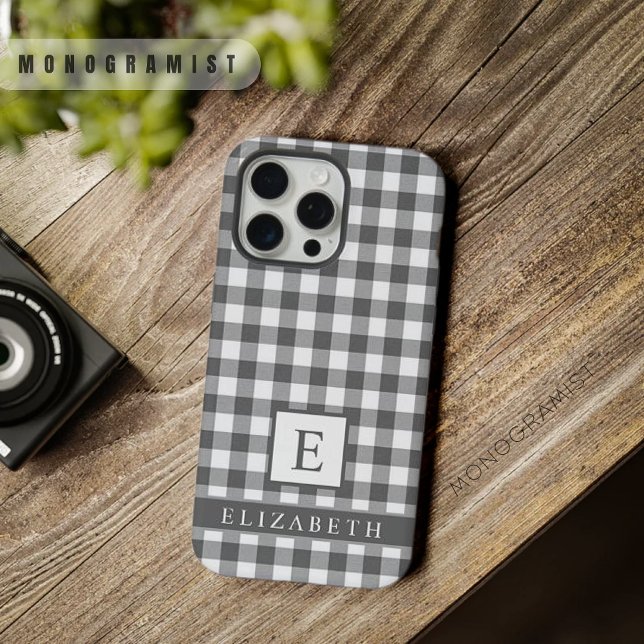 Benutzerdefiniertes Schwarz-weiß-Graues Prüfmuster iPhone 15 Pro Max Hülle (Custom Black White Grey Checkered Pattern iPhone Case
)