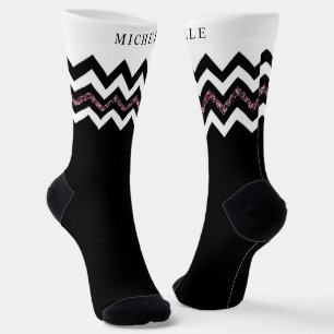 Benutzerdefiniertes Schwarz Weiß Lila Glitter Chev Socken