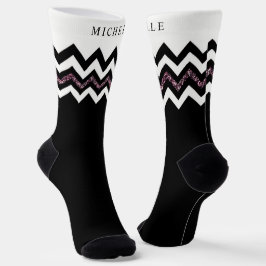 Benutzerdefiniertes Schwarz-weißes Lila Glitzer Zi Socken