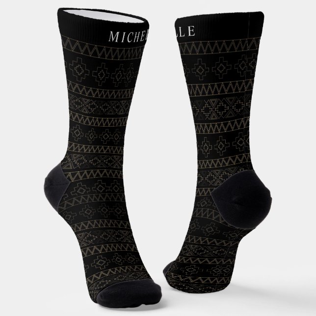 Benutzerdefiniertes Schwarz-weißes Silver Gold Azt Socken (Gewinkelt)