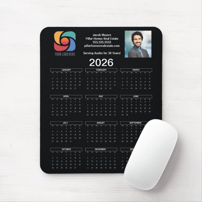 Benutzerdefiniertes schwarzes 2026 Firmenkalender- Mousepad (Mit Mouse)