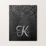 Benutzerdefiniertes Schwarzes Glitzer-Sparkon-Mono<br><div class="desc">Dieses trendige,  elegante Puzzle-Design mit hübschem schwarzglänzenden Glitzer auf schwarz gebürstetem metallischem Hintergrund ist einfach zu personalisieren.</div>
