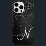 Benutzerdefiniertes Schwarzes Glitzer-Sparkon-Mono iPhone 16 Pro Max Hülle<br><div class="desc">Dieses elegante und stilvolle Handy-Gehäuse mit hübschem schwarzglänzenden Glitzer auf schwarz gebürstetem metallischem Hintergrund ist einfach zu personalisieren.</div>