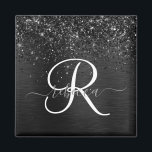 Benutzerdefiniertes Schwarzes Glitzer-Sparkon-Mono Magnet<br><div class="desc">Dieses trendige,  elegante Magnetdesign mit hübschem schwarzglänzenden Glitzer auf schwarz gebürstetem metallischem Hintergrund ist einfach zu personalisieren.</div>