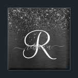 Benutzerdefiniertes Schwarzes Glitzer-Sparkon-Mono Magnet<br><div class="desc">Dieses trendige,  elegante Magnetdesign mit hübschem schwarzglänzenden Glitzer auf schwarz gebürstetem metallischem Hintergrund ist einfach zu personalisieren.</div>