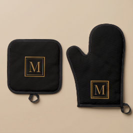Benutzerdefiniertes schwarzes & goldenes gerahmtes ofenhandschuh & Topflappen-Set