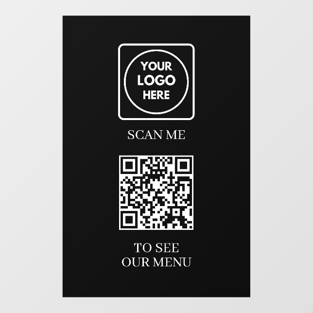 Benutzerdefiniertes schwarzes QR-Menü | Kontaktlos Fensteraufkleber (Blatt)