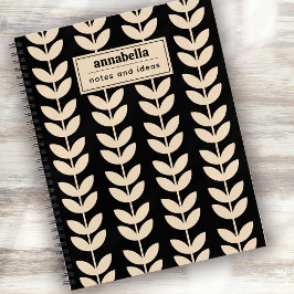 Benutzerdefiniertes schwarzes Retro-Vibe-Blattmust Notizbuch