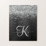 Benutzerdefiniertes Silver Glitzer Black Sparkle M<br><div class="desc">Dieses trendige,  elegante Puzzle-Design mit hübsch silberfarbenem Glitzer auf schwarz gebürstetem metallischem Hintergrund ist einfach zu personalisieren.</div>