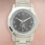 Benutzerdefiniertes Silver Glitzer Black Sparkle M Armbanduhr<br><div class="desc">Dieses angesagte elegante Uhrendesign mit hübschem silberfarbenem Glitzer auf schwarz gebürstetem metallischem Hintergrund ist einfach zu personalisieren.</div>
