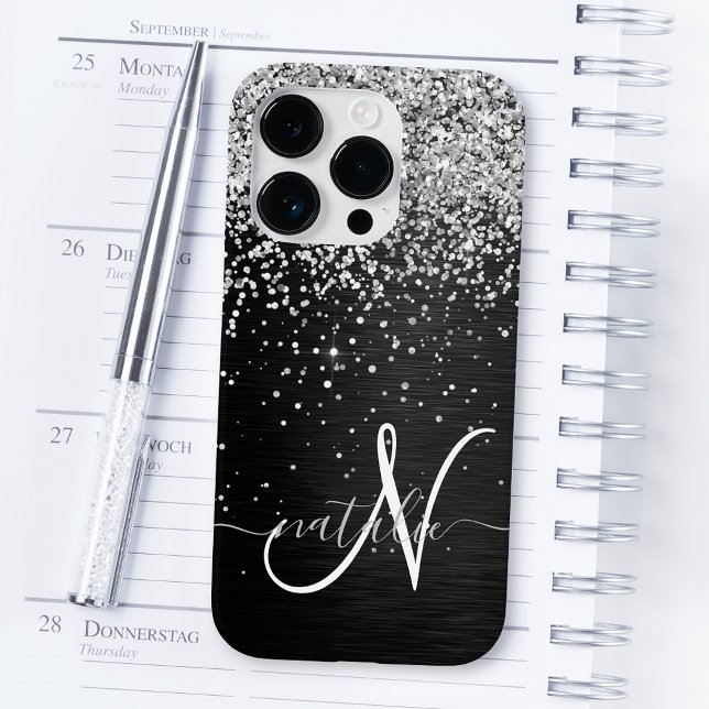 Benutzerdefiniertes Silver Glitzer Black Sparkle M Case-Mate iPhone 14 Pro Hülle (Von Creator hochgeladen)