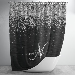 Benutzerdefiniertes Silver Glitzer Black Sparkle M Duschvorhang